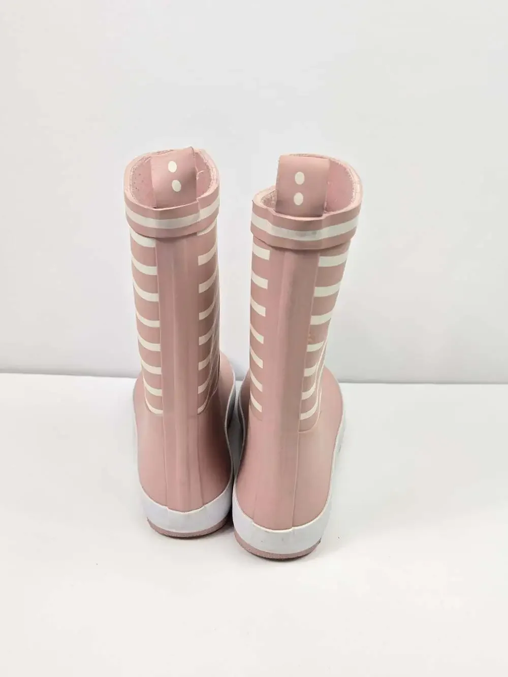 Okaidi Girls Rain Boots US 1 Big Kid EU 32 Pink White Striped Waterproof Wellies